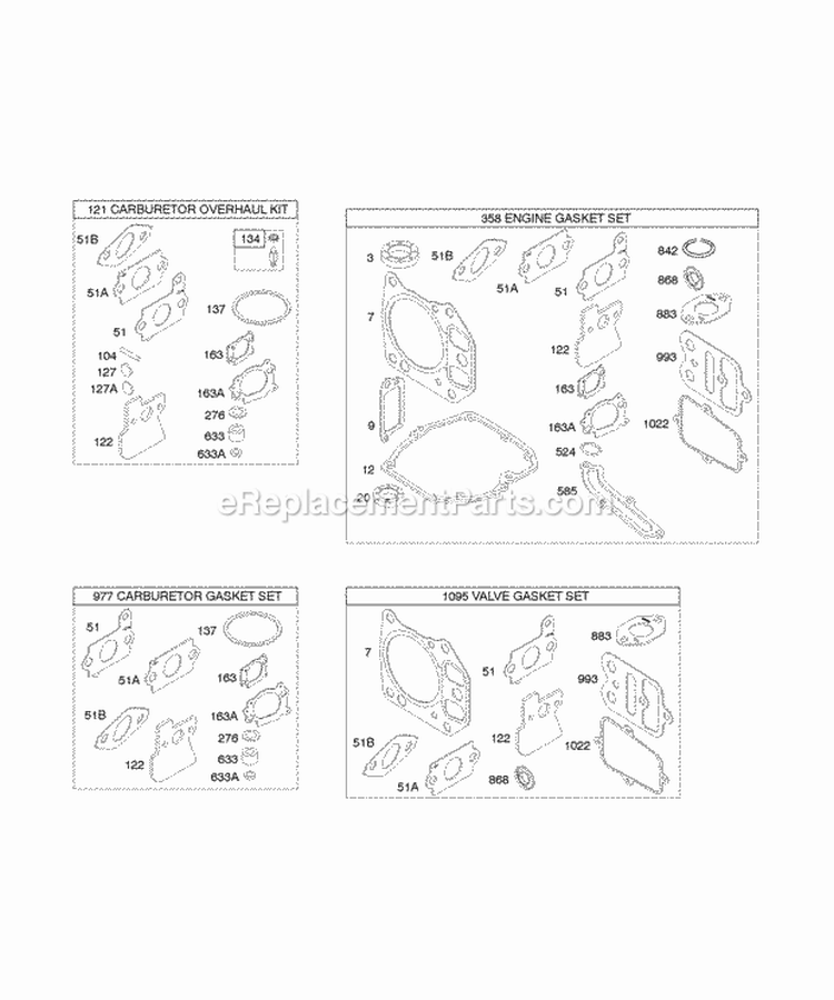 KitsGasket Sets Diagram and Parts List for 12Q502-0015-E1  Briggs and Stratton Engine